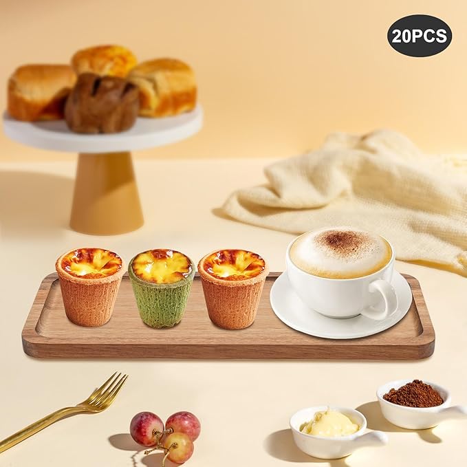 20-Pack Acacia Wood Serving Trays - 13.8"x5.4"x0.6" Appetizer Platters for Restaurants, Catering & Home Entertaining | Natural Wood Grain Rectangular Snack Boards