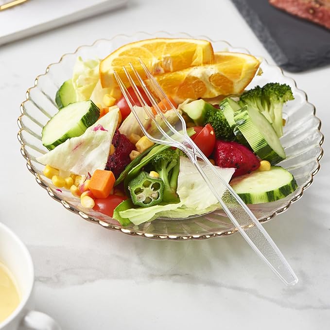 FULING Plastic Forks [300 Pack] Heavyweight Disposable Forks Plastic Clear Forks Heavy Duty Forks [Every 100 Packs, a Total of 3 Packs]