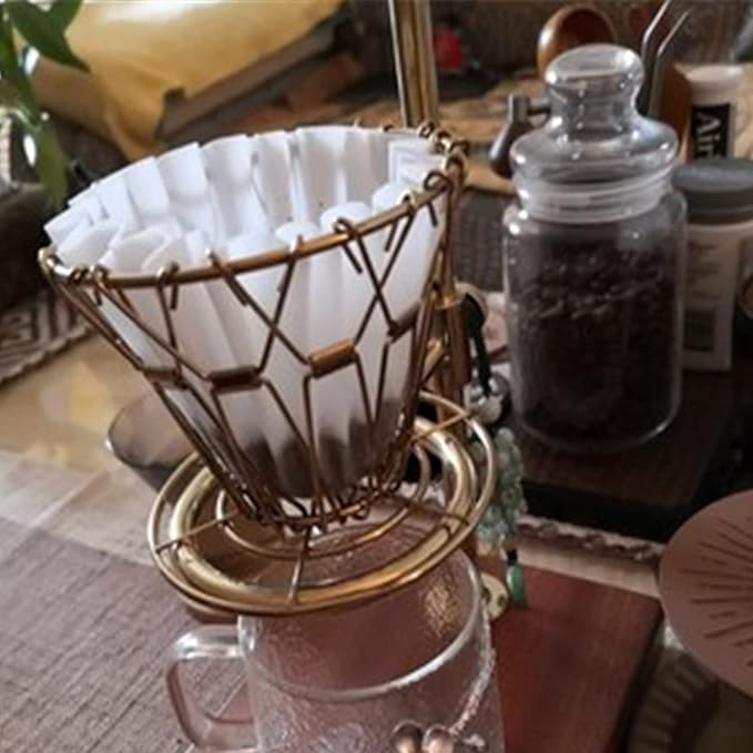 Collapsible Coffee Dripper 3.5x4.3in, 304 Stainless Steel Pour Over Coffee Filter with Multiple Folding Methods, Portable Hand Brew Drip Holder for Paper Filters, Cups & Mugs(Gold)