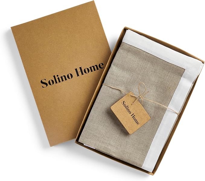 Solino Home Linen Napkins Set of 4-100% Pure Linen White and Natural Dinner Napkins Cloth 20 x 20 Inch for Winter, Holiday - Classic, Handcrafted and Machine Washable