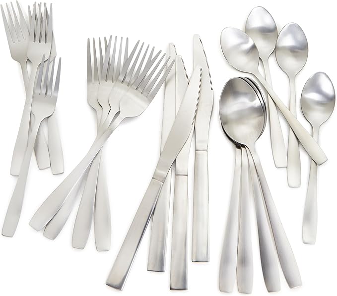 BergHOFF Taper Stainless Steel 20Pc Flatware Set, Service For 4, Long Lasting Use, Matte Finish, Silver