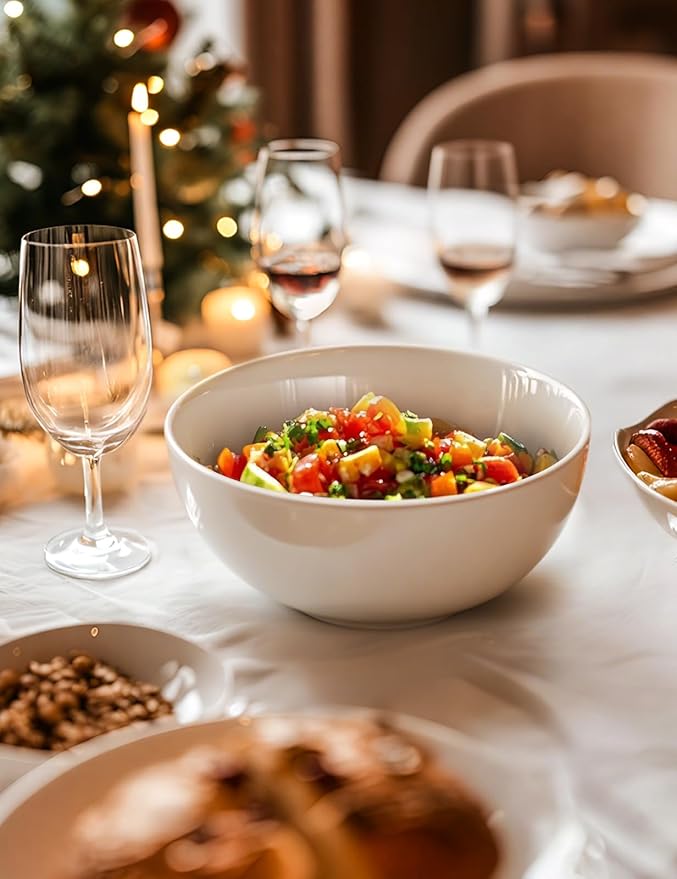 AISBUGUR 39 OZ Large Soup Bowls,Porcelain Salad Bowls Set of 4,Pho Bowls for Soup,Salad,Cereal,Pasta,Fruit,White Bowls Set for Dishwasher & Microwave Safe