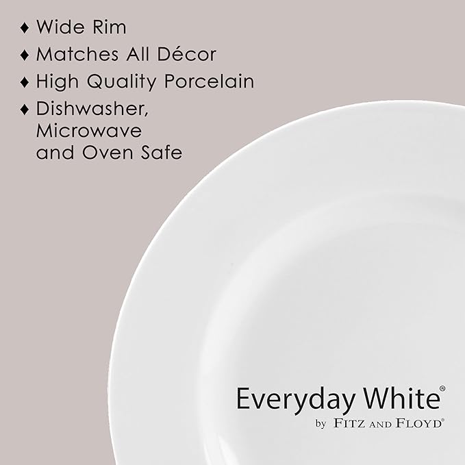 Everyday White Classic Rim Set of 4 Salad Plates, 8.25 inch