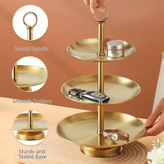 3 Tier Gold Metal Cupcake Stand Holder,Stainless Steel Cup Cake Stand Tower with Tiered Serving Tray and Base for Parties,Weddings,Birthdays and Any Festivals and Celebrations(2-Pack)