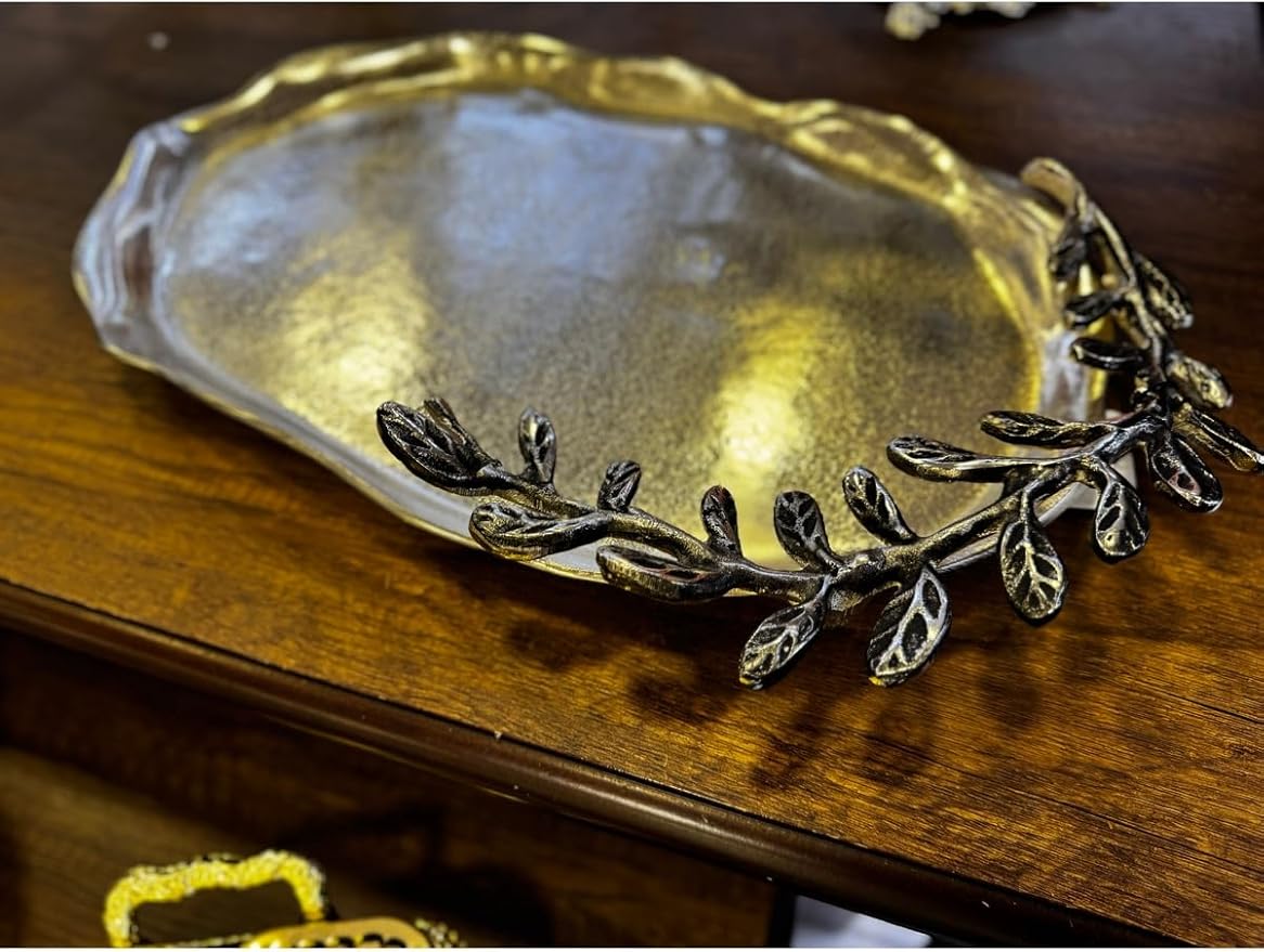 Oval Metal Cast Decorative Tray Silver Color, 16.1x10.2 Inch Serving Tray, Ottoman Style Coffee Table Tray for Home Decor and Parties - Silver, One Size