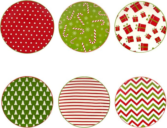 Certified International Holiday Fun 6" Luncheon/Canape Plates, Assorted Designs, Multicolor, Small, Set of 6