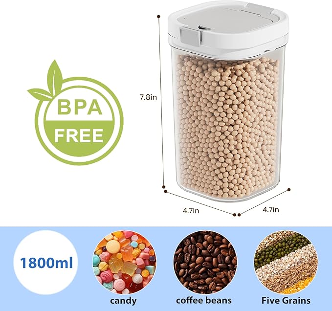 Sugar container with spoon, transparent milk powder jar, easy to clean, suitable for putting coffee, flour and sugar (1800ml)