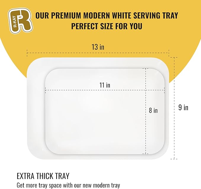 R-kay 3 Pack White Plastic Serving Trays for Party - Rectangular, 8 by 11 in, Heavy Duty Dessert Trays for Food