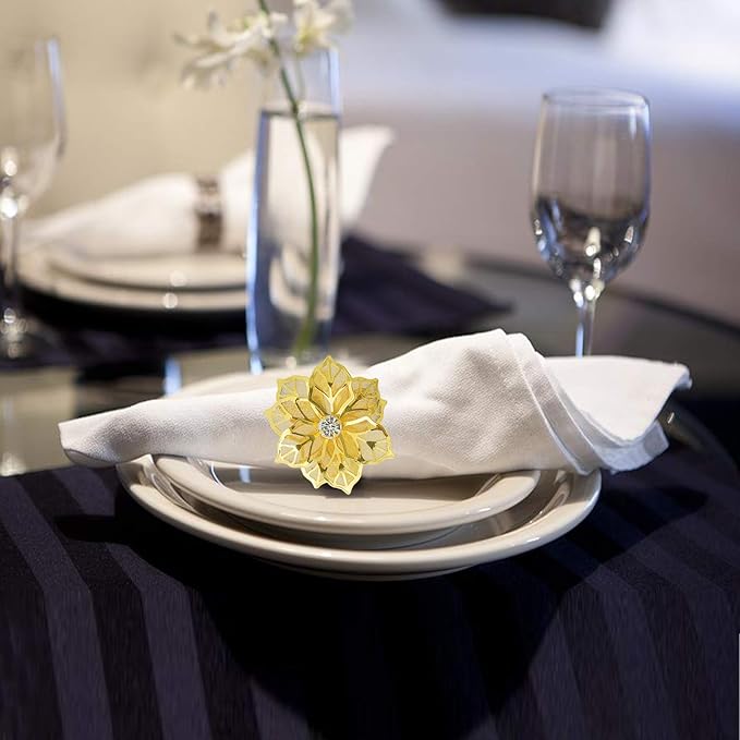 Pack of 18 Napkin Rings Alloy Hollow Out Flower Napkin Holder Dinning Table Napkin Ring for Dinner Parties Wedding Banquet Table Setting Family Gatherings Table Decor (Gold Flower, 18)