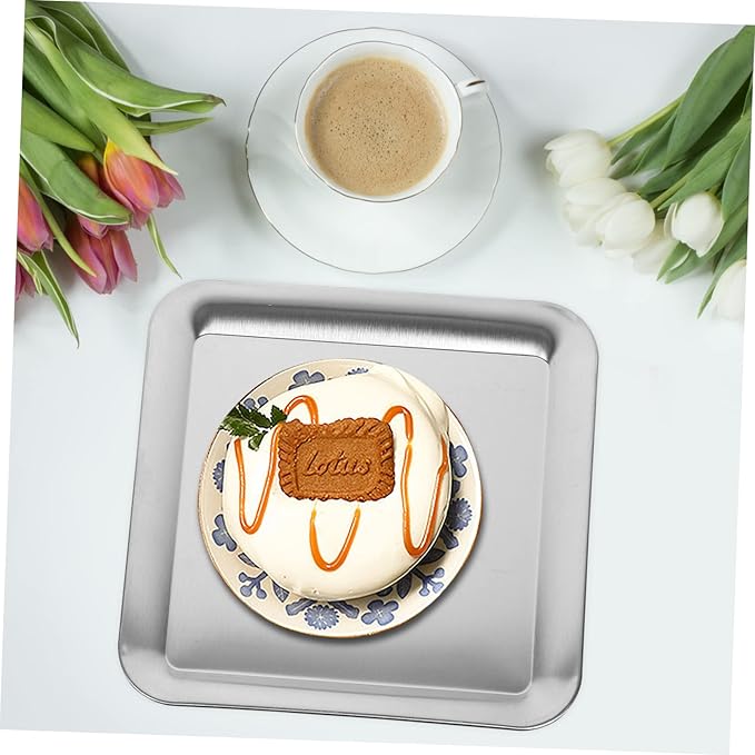 IMIKEYA Dessert Tray Smooth Edges Stainless Steel Serving Tray Elegant Fruit Storage Plate for Picnic