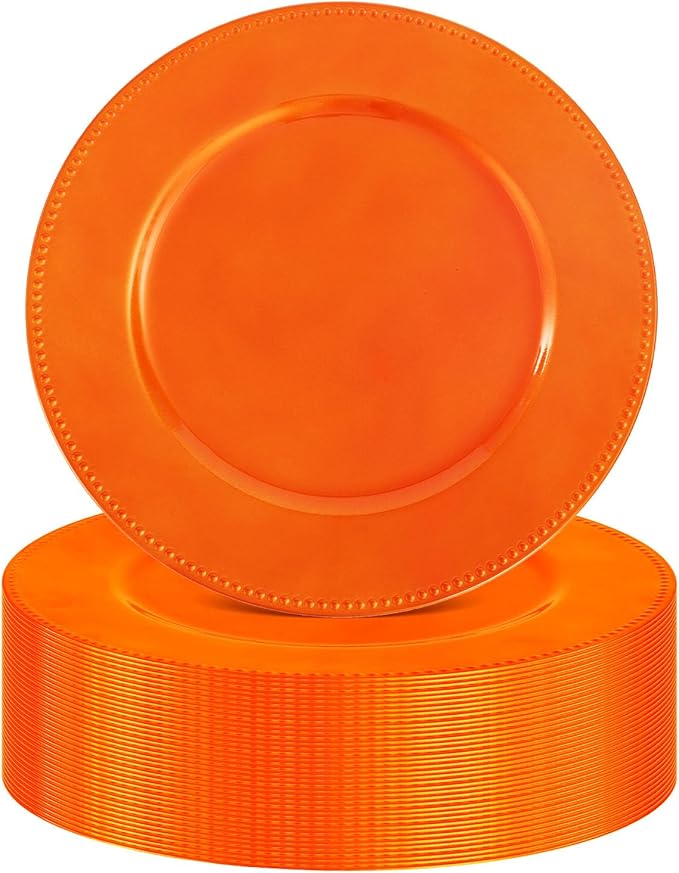 36 Pcs Orange Charger Plates Round Charger Plates13 Inch Bulk Wedding Dinner Elegant Reusable Plastic Chargers Plates Wedding Holiday Party Baby Shower Event Decoration (Orange)
