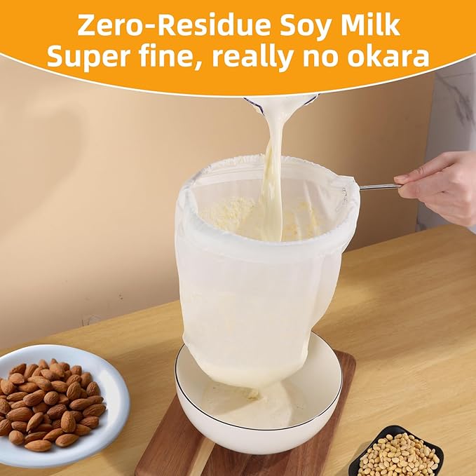 5 Pcs Premium Ultra Fine Mesh Strainer Bags with Stainless Steel Handle, Reusable Nut Milk Bags, Cheese Cloths for Straining Juice, NutMilk, Coffee, Thai Tea, Yogurt and Soup (Large)