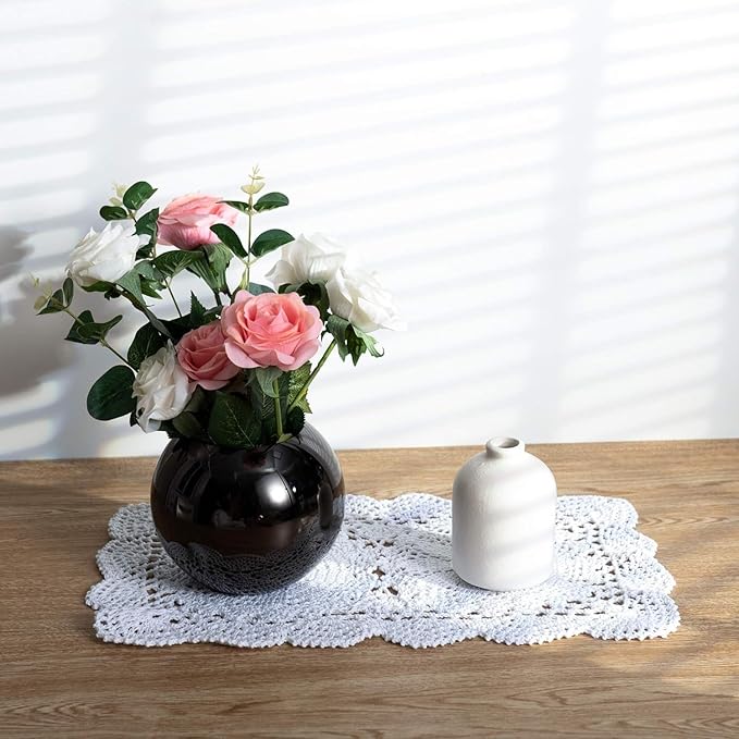 Handmade Rectangle Doilies, 2-Piece Handmade Crochet Cotton Doilies Lace Table Crochet Placemats Coaster (White)