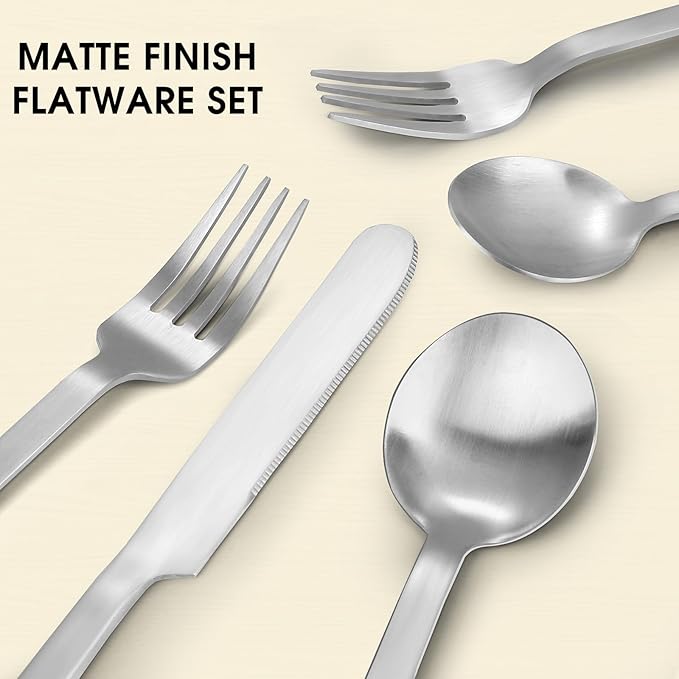 Silverware Set, LAZAHOME 40-Piece Flatware Cutlery Set Service for 8, Stainless Steel Kitchen Utensil Set, Spoons And Forks Set, Matte Finished, Dishwasher Safe