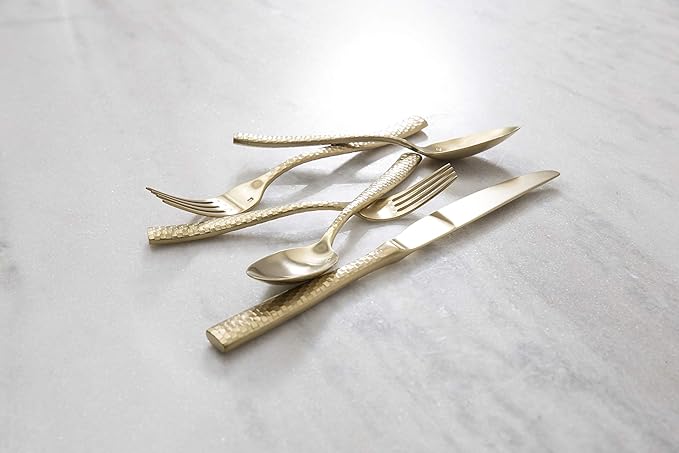 Fortessa Lucca Faceted 18/10 Stainless Steel Flatware, Solid Handle Table Knife, 9.9", Set of 12, Brushed Gold