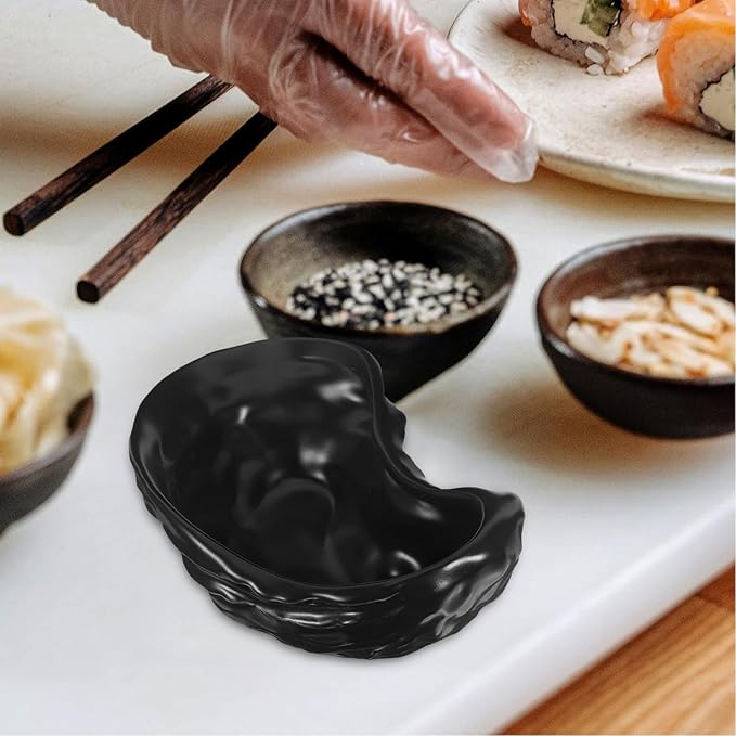 Uonlytech Ceramic Oyster Shell Dinner Plate Matte Black Food Serving Plate Creative Seafood Appetizer Dish for Home Dining and Molecular Cuisine