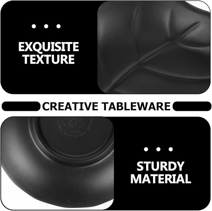 Decorative Leaf Pattern Appetizer Plate Black Salad Plate Ceramic Dessert Dish Household Tableware for Snacks and Cold Dishes