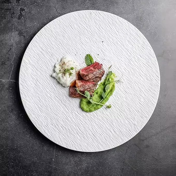SONGCHAO Party Supplies Stone Grain Ceramic European Dinner Plate Light Luxury Steak Plate Salad Plate Ceramic Plate Flat Plate Shallow Plate Party Plates (Color : B, Size : Small)