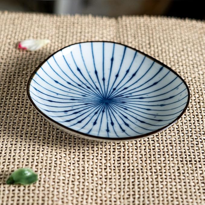 Ebros Gift Artistic Blue Waves Fubuki Tokusa Made In Japan Dinnerware Serveware Kitchenware Set Asian Japanese Restaurant Supply (Pack Of 6 Round Sauce Dish 1.5oz)