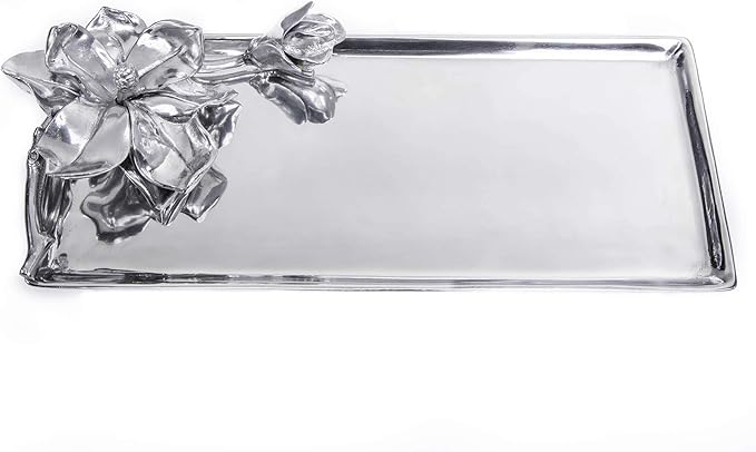 Arthur Court Metal Aluminum Magnolia Flower Oblong Food Serving Tray/Platter 19 inch x 8 inch
