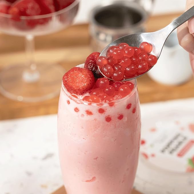 Tea Zone [1 Pound] Strawberry Popping Pearls, Bursting Pearls for Teas, Shakes, Smoothies, Dessert Toppings