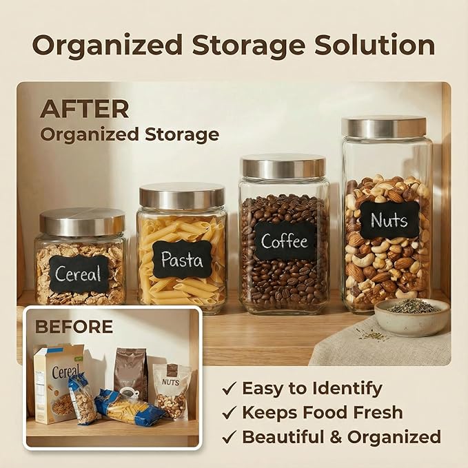 Canisters Set For The Kitchen,Glass storage jars,4Pcs Glass Storage Containers With Lids,For Kitchen Canning Flour, Cereal,Sugar,Candy,Pasta