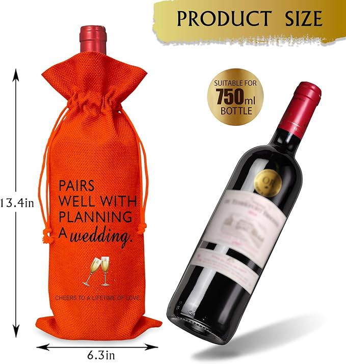 Wine Bag Wedding Gift for Mr and Mrs - Engagement Gift J14-Orange