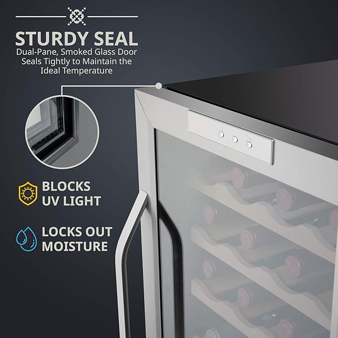 Ivation 24 Bottle Compressor Wine Cooler Refrigerator w/Lock | Large Freestanding Wine Cellar For Red, White, Champagne or Sparkling Wine | 41f-64f Digital Temperature Control Fridge Stainless Steel