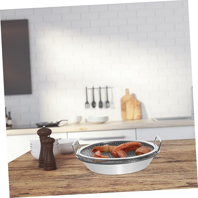 1 Set Mesh Drain Pan Barbeque Grill Plate Vegetable Drainer Fried Food Draining Rack Barbecue Grill Tray Smokeless Roasting Pan Roasting Tray Fruit Stainless Steel Egg Steamer