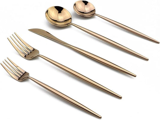 20-Piece Flatware Set, 18/10 Stainless Steel Dishwasher Safe, Mirror Polishing Rose Gold