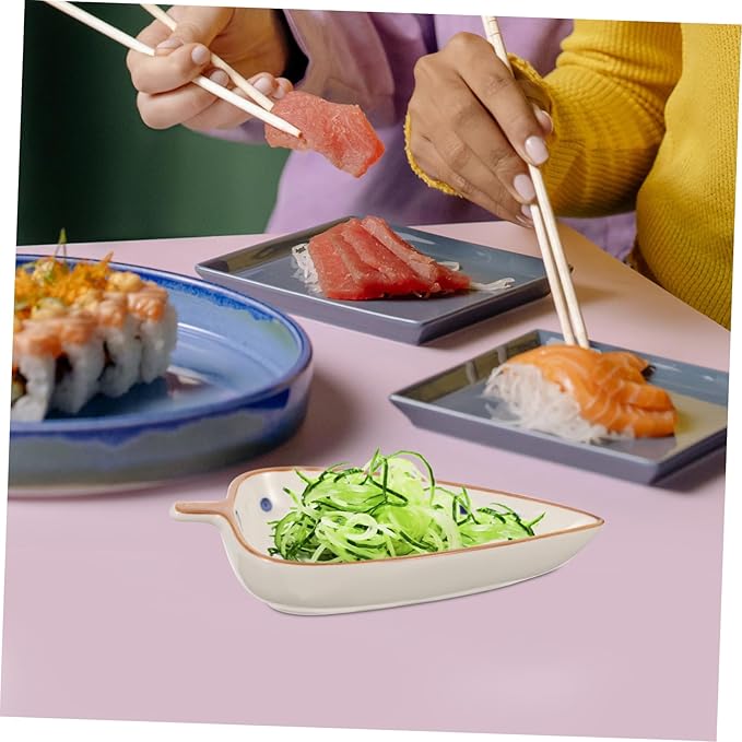 Zerodeko Creative Leaf-shaped Ceramic Snack Plate for Dipping Sauces Multi-use Appetizer Dish for Home and Restaurant Hand-painted Glazed Serving Tray for Snacks and Salads