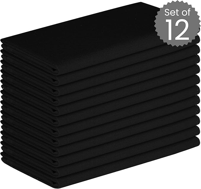 Set of 12 Cloth Dinner Napkins 100% Cotton - Soft Durable Washable - Ideal for Farmhouse Party Weddings Christmas Easter - Perfect Everyday Use Table Linen Cloth Napkins Black 17x17