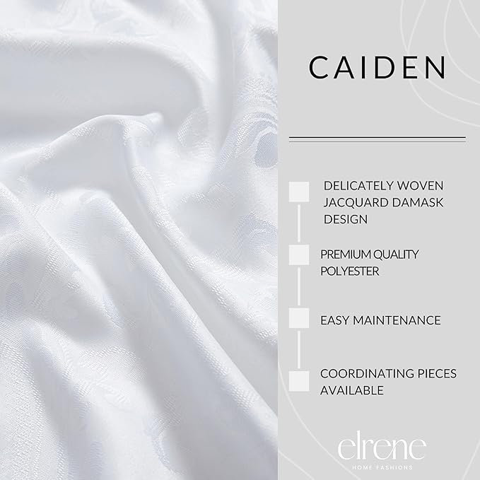 Elrene Home Fashions Caiden Elegance Damask Waterproof, Stain & Wrinkle Resistant Fabric Tablecloth, 52" x 52" Square, White