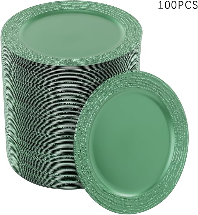 100 Pack Chargers for Finner Plates, 13 Inch Plastic Round Bright Charger Plates Bulk, Wedding Decoration for Table Setting Wedding Party Event Tabletop (Green)