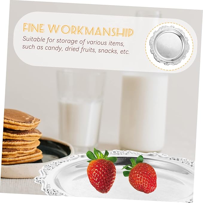 European Style Alloy Snack Serving Plate Silver Fruit Dish Decorative Cake Tray for Home Dessert Tableware