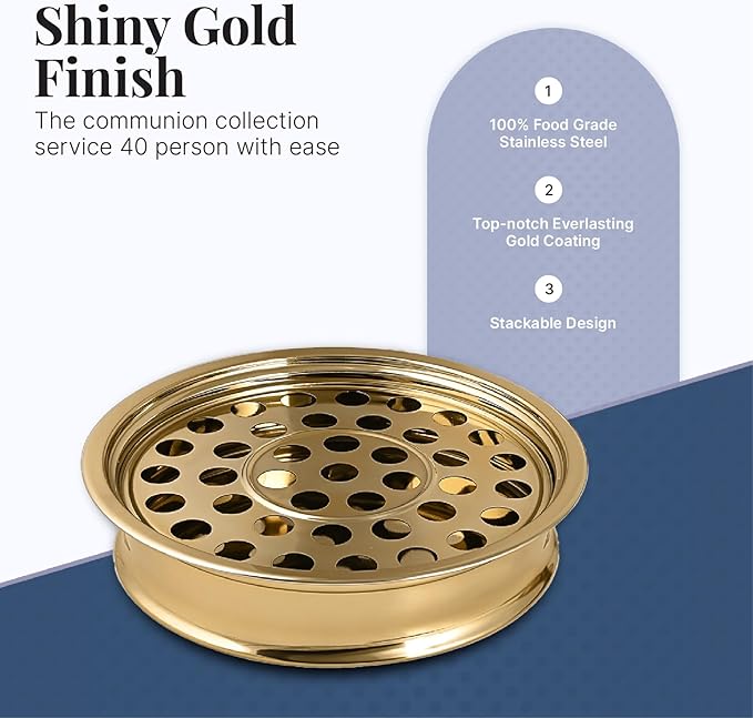 Communion Ware | Communion Tray | Holy Stackable Cup Tray for Churches | Communions Supplies | Portable Communions Trays with 40 Holes Disk | Stainless Steel - Shiny Gold Finish