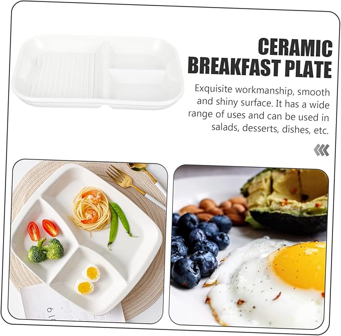 Ceramic Divided Plate and Compartment Snack Serving Tray for Appetizers Breakfast and Parties Easy to Clean Multi Functional Use Kitchens and Outdoors