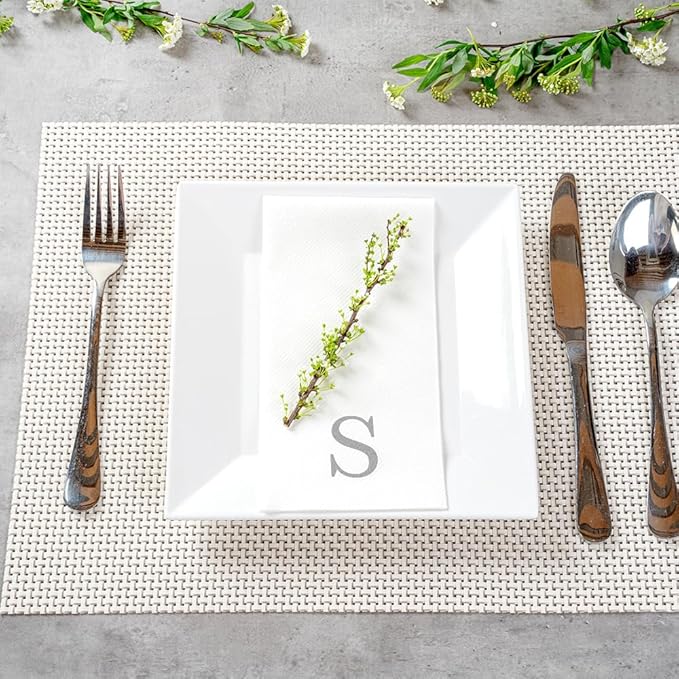 Luxenap 15.8 X 7.9 Inch Linen-Feel Guest Towels, 2000 Lettered Hand Towels - Silver Letter 'S', Sans Serif Font, White Paper Dinner Napkins, airlaid, For Restrooms And Tables - Restaurantware