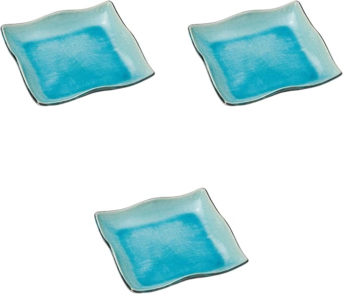 Set of 3, Sky Blue Square Plate (Large) [24 x 24 cm] | Square Plate, Ceramic, Setomonohonpo