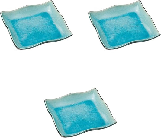 Set of 3, Sky Blue Square Plate (Large) [24 x 24 cm] | Square Plate, Ceramic, Setomonohonpo