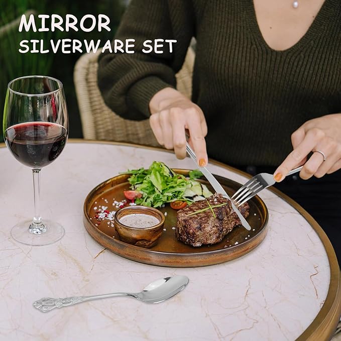 Silverware Set for 8, Stainless Steel Gorgeous Retro Royal Flatware Set, 40-Pieces Cutlery Tableware set, Kitchen utensils set Include Spoons And Forks Set, Mirror Finish, Dishwasher Safe