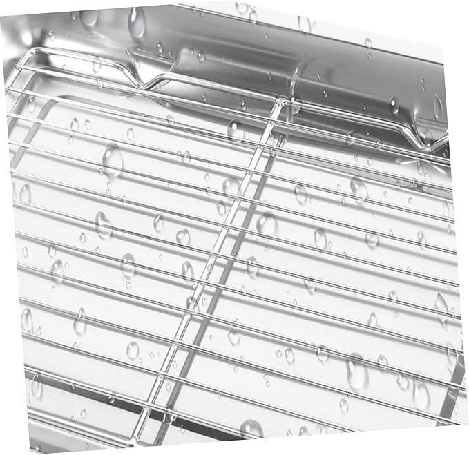 Yardwe Stainless Steel Grilled Food Serving Tray for BBQ Oil Draining Snack Dish Rectangular Multi-Function Frying Food Plate for Parties and Gatherings