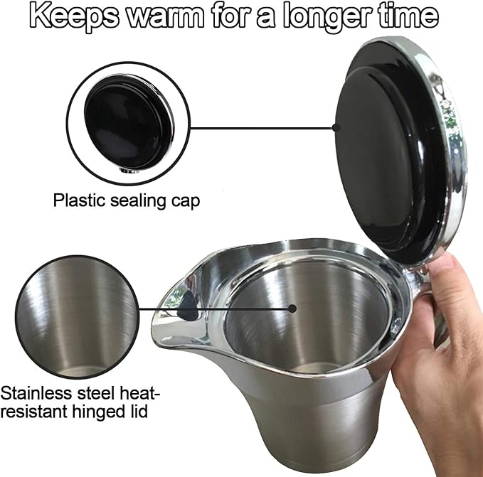 Gravy Boats, Gravy Warmer, Double Wall Stainless Steel Make, Creamer Pitcher and Caramel Sauce for Coffee, 16 oz Stainless Steel Pitcher (16 oz)