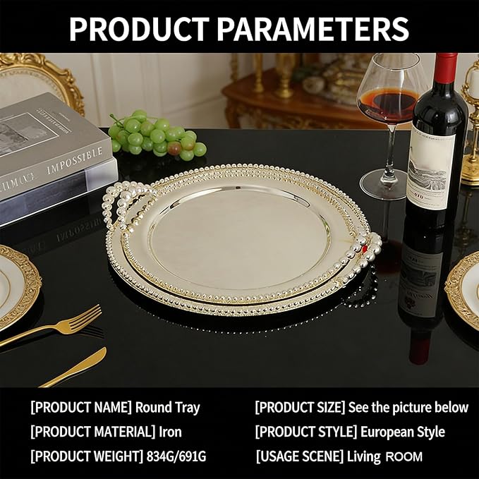 MAVIS LAVEN Metal Serving Tray, 31.5cm Round Stackable Platter with Rolled Edge Design for Indoor Outdoor Camping Barbecue Picnic Serving