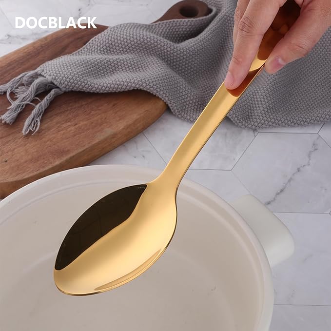 DOCBLACK 13 Inch Serving Spoons Set, Heavy Duty Stainless Steel Buffet Spoons with Long Handle for Kitchen, Restaurant, Party, Dishwasher Safe (Gold, 4PCS 13 inches)