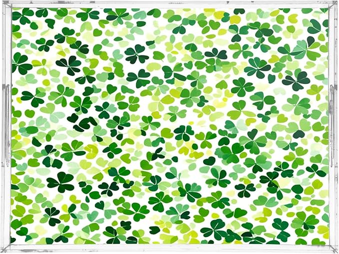Serving Tray with Handles Clear Acrylic Tray 12x16 Inch Decorative Rectangular Tray Organizer for Ottoman Coffee Table Bathroom Bright Green Clover St. Patrick