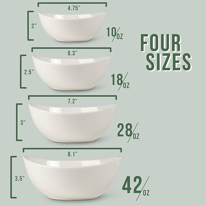 Home Beets White Ceramic Serving Bowls for Entertaining, 10-18-28-42 Ounce, Microwave, Oven & Dishwasher Safe, Large Serving Dishes, Prep Salad Bowls for Pasta, Parties, Catering, Set of 4