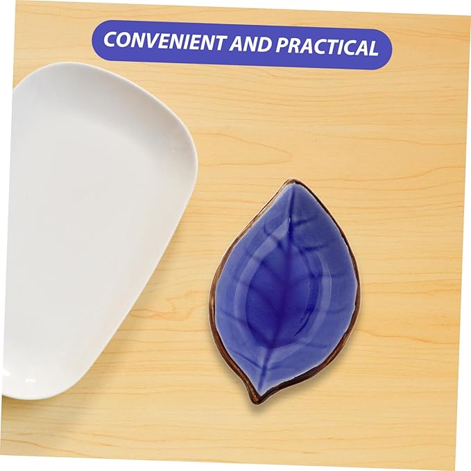 ABOOFAN 4pcs Leaf Shaped Ceramic Plates for Appetizers and Sauces Elegant Crackle Glaze Design Multi-functional Dipping Bowls for Ketchup Vinegar Sushi and Seasoning Yellow Lake Blue Green