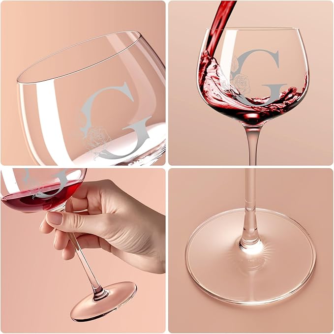 Personalized Gifts for Women, Monogrammed A-Z Wine Glass Customized Gift, Unique Christmas Birthday Gifts for Women Her Mom Friend Sister Wife Daughter Nurse (G)