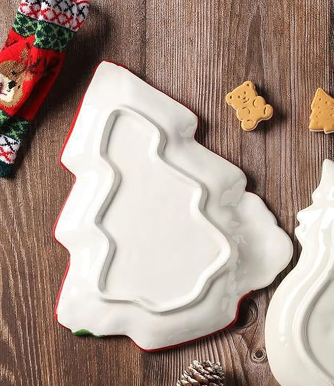 10.3 Inches Snacks Appetizer Trays Set, Christmas Tree Dessert Serving Dishes, Snack Platter, Food Cereal Salad Bowl, Santa Claus High Relief Bowl Ceramic Plate